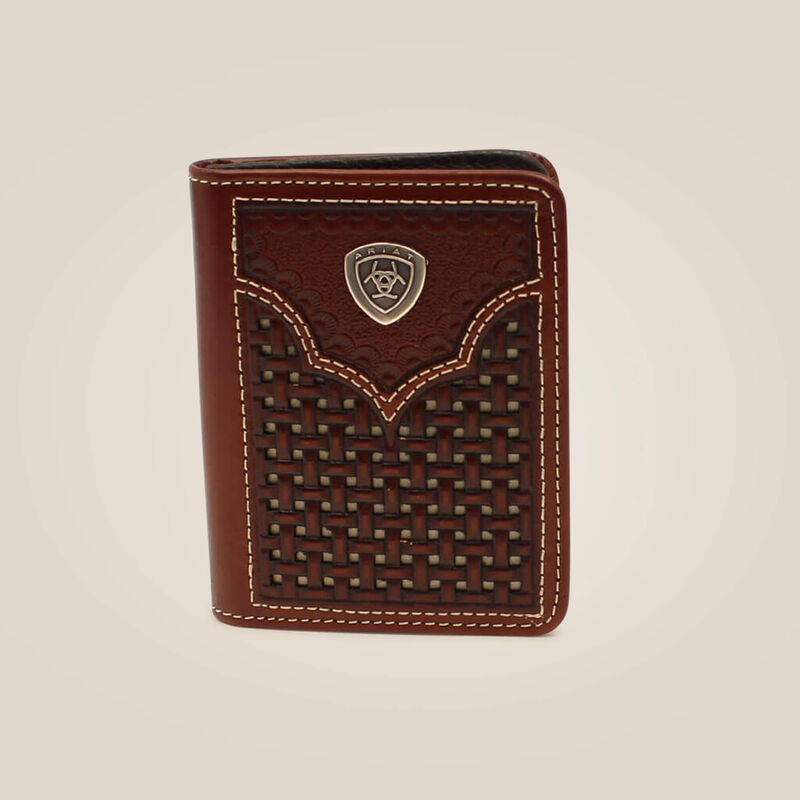 ARIAT Mens Bifold Flip Perforated Edge Embossed Shield Wallet -  A35128283-OS