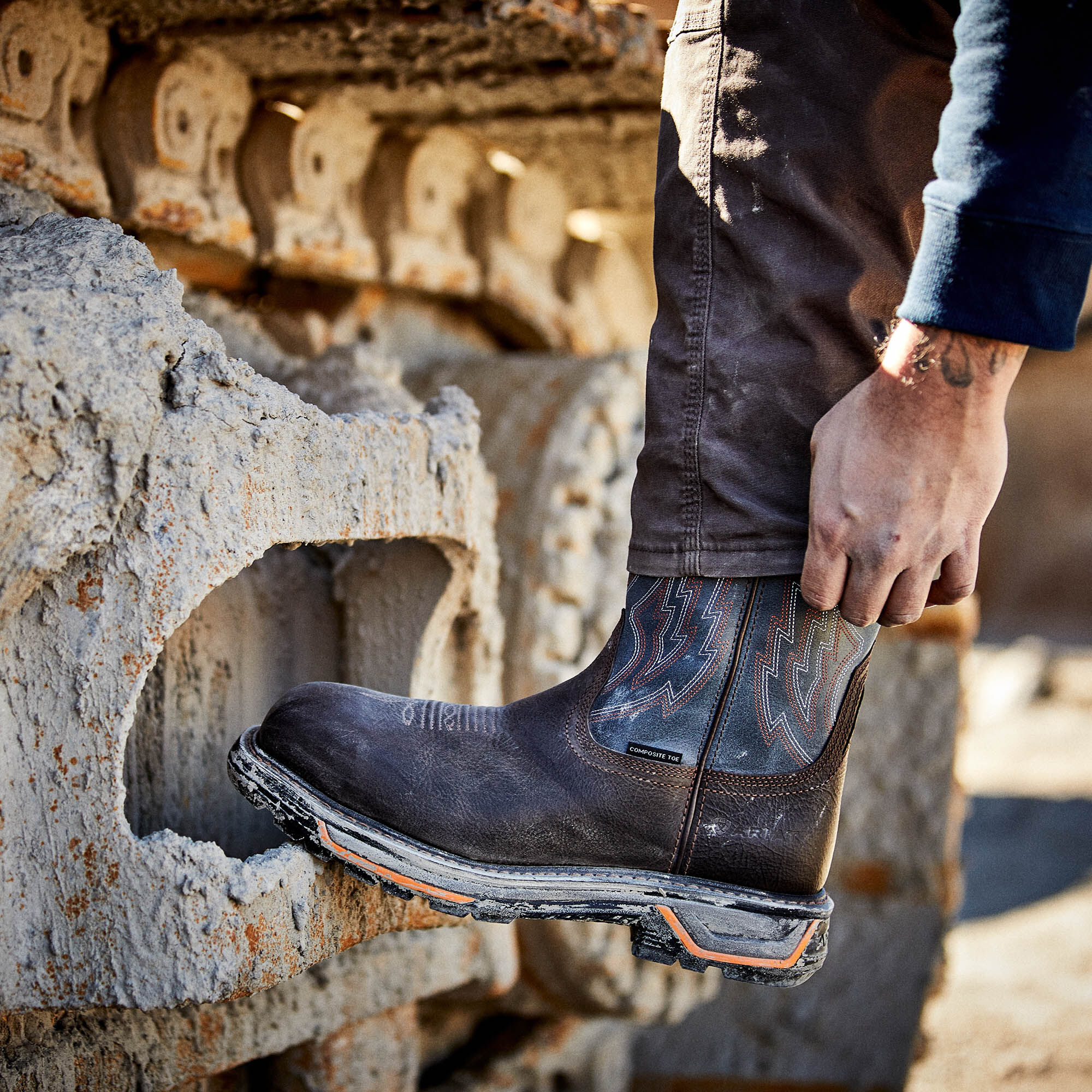 thumbnail image 2 of Ariat Men's Rebar Lift 8" Waterproof Safety Toe Distressed Brown Work Boot 14 EE 2 of 12