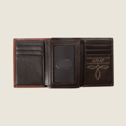Pebble Leather With Trim Trifold Wallet Back