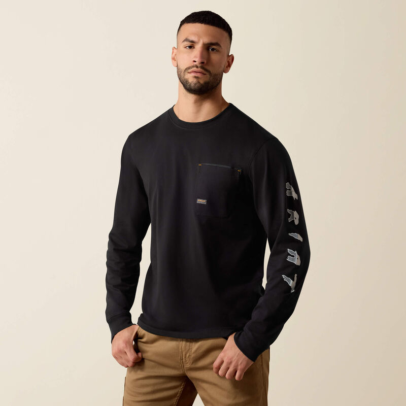 Rebar Workman Bearded Skull Long Sleeve T-Shirt Back