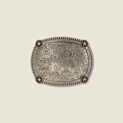 Beaded Edge Star Corners Belt Buckle Front