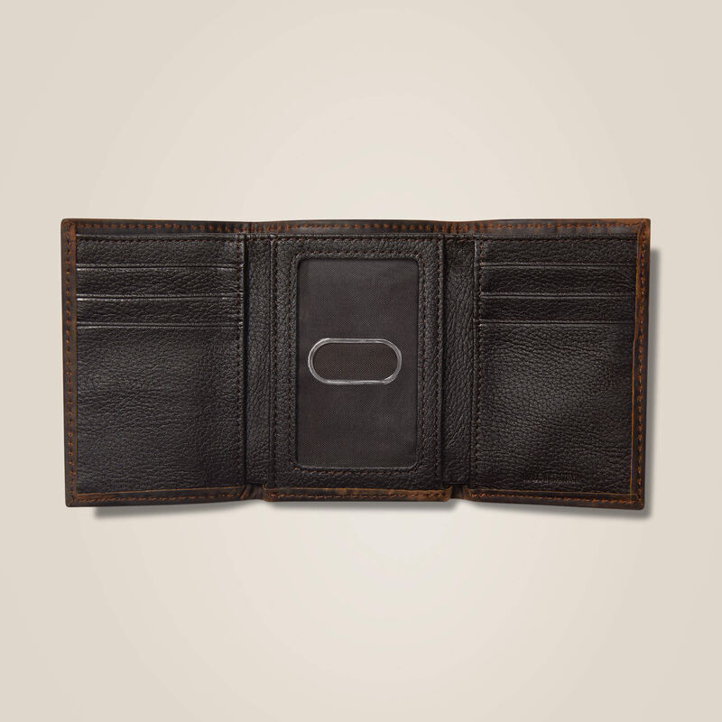 Tan Shield Brown Fabric Trifold Wallet