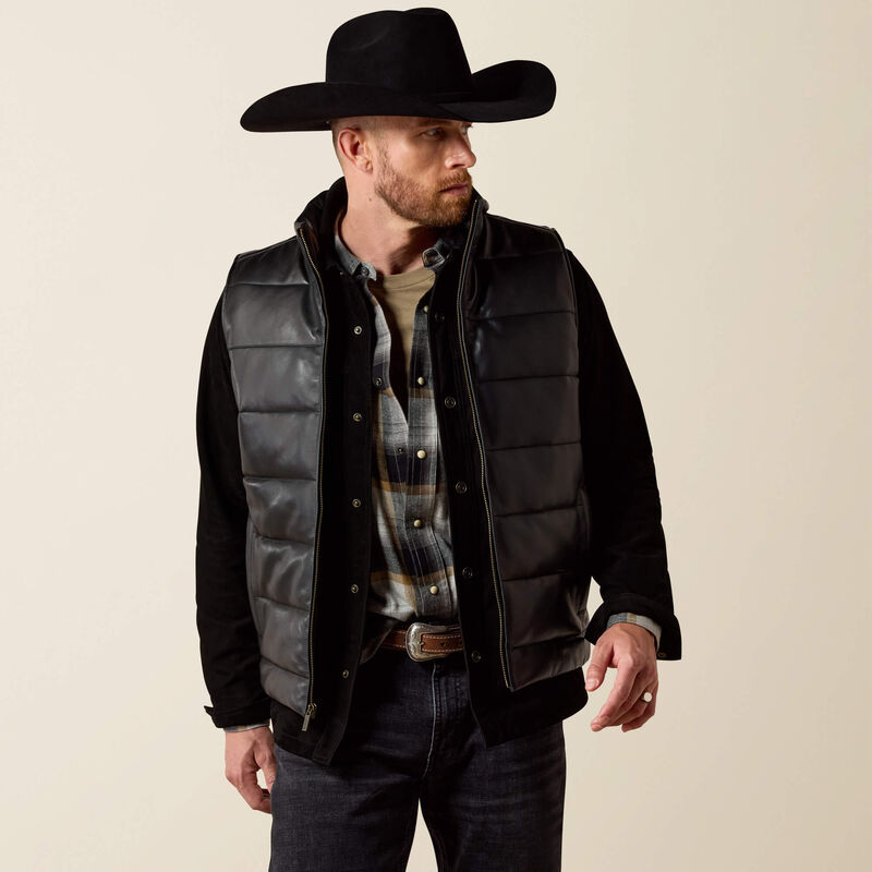 Bench Made Lamb Leather Puffer Vest Front