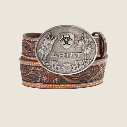 Floral Emboss with Oval Bullrider Buckle Belt Front