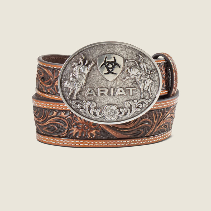 Floral Emboss with Oval Bullrider Buckle Belt Front