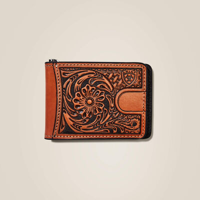 Bifold Wallet Tan Floral Logo Embroidery