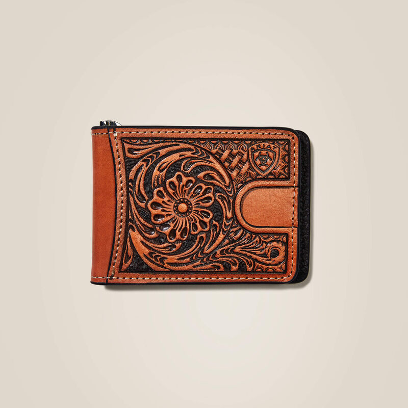 Bifold Wallet Tan Floral Logo Embroidery