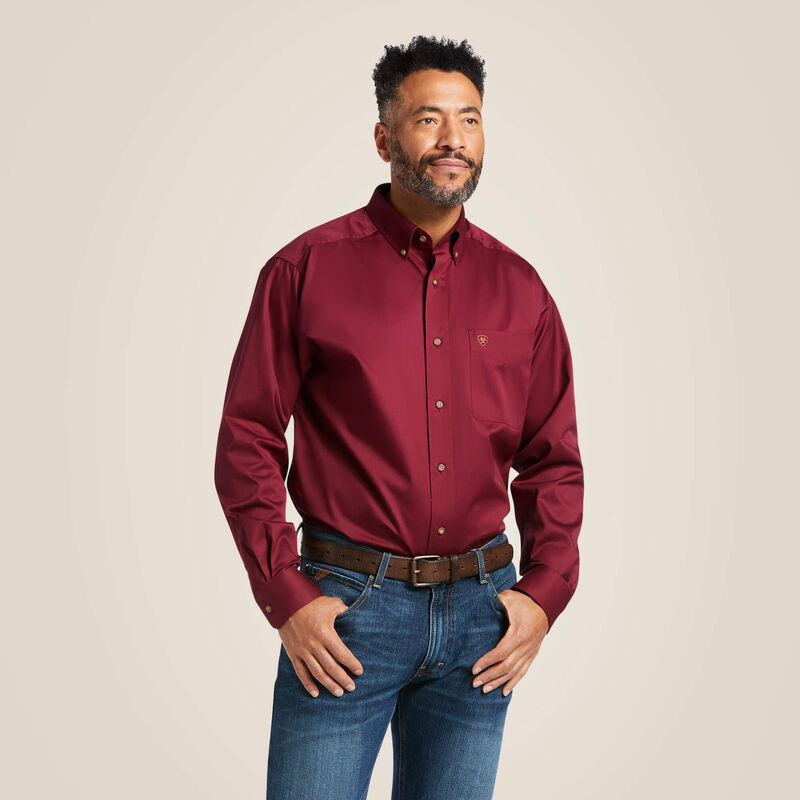 Men's Solid Twill Classic Fit Shirt in Burgundy, Size: Medium by Ariat