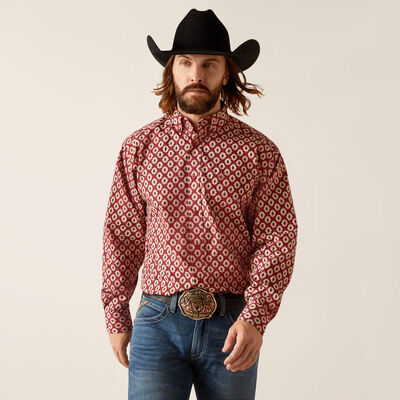 Painted Desert® Long Sleeve Button Down Lightweight Solid Twill Shirt in Red