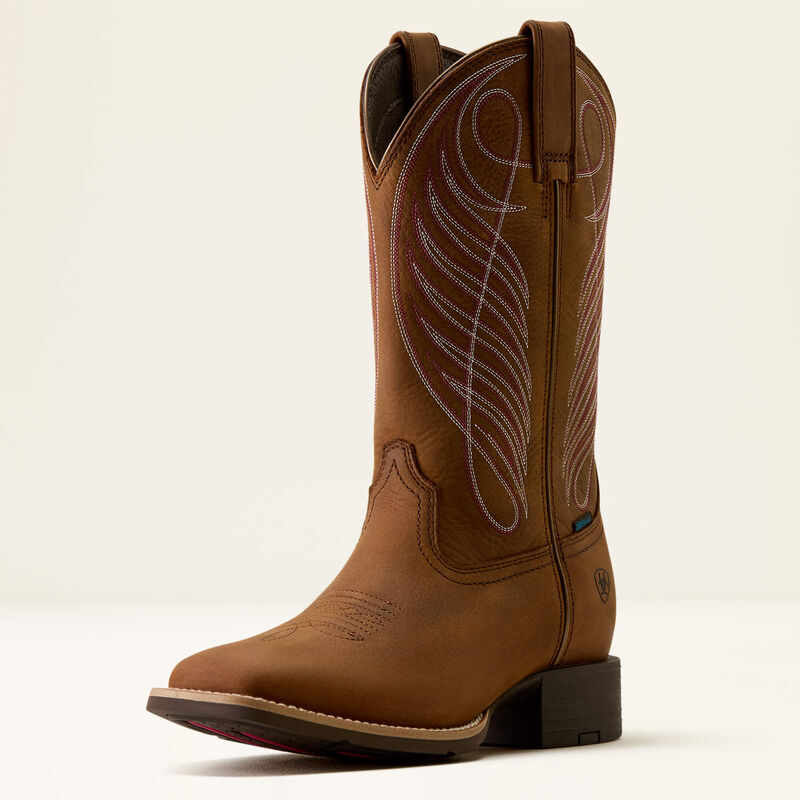 Round Up Waterproof Wide Square Toe Western Boot 3-4 Front