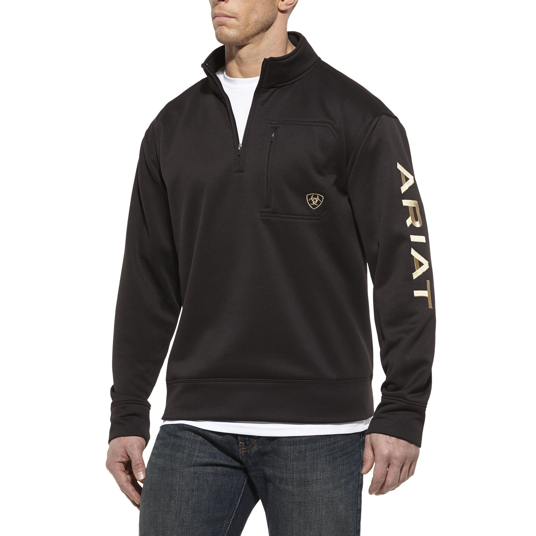 Men's Long Sleeve Team Logo 1/4 Zip Sweatshirt Fleece in Black, Medium by  Ariat