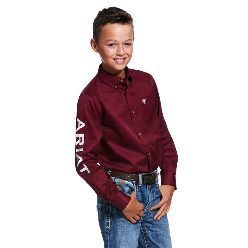 Ariat Boy's Team Logo Twill Shirt - Burgundy - L