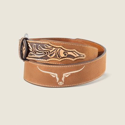 Embroidered Longhorn Leather Belt 01