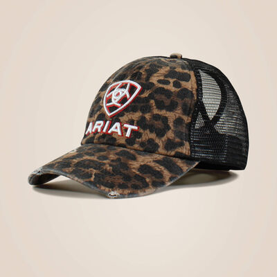 Embossed logo cheetah print cap