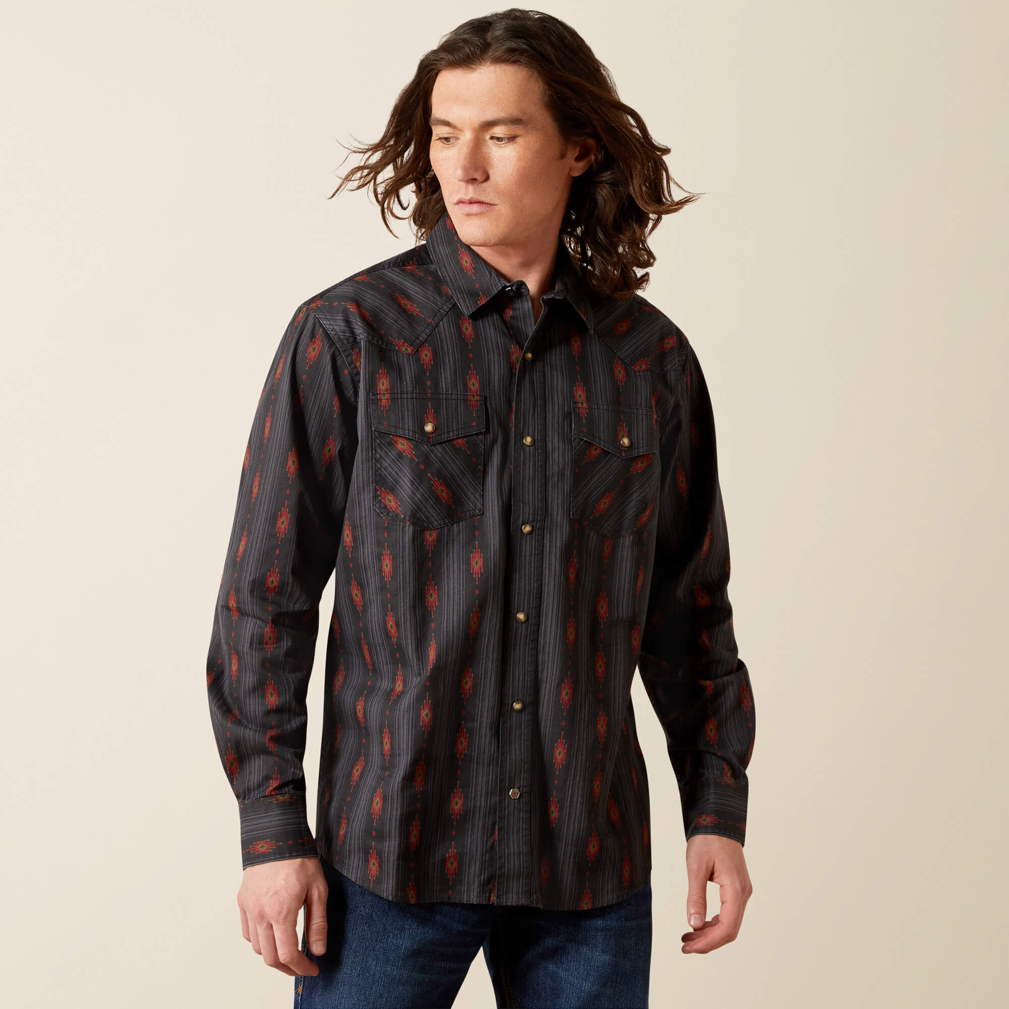Camicia Uomo ARIAT MNS Hmitn RTR SNP LS Shrt CMB Hny - Casual Con Chiusure A Scatto, Doppie Tasche, Vestibilità Aderente