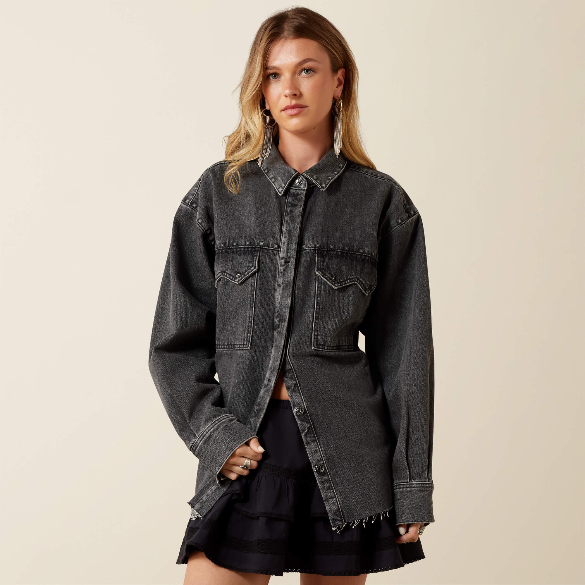 LUX OVERSIZED DENIM JKT MARBLE BLACK-Ariat