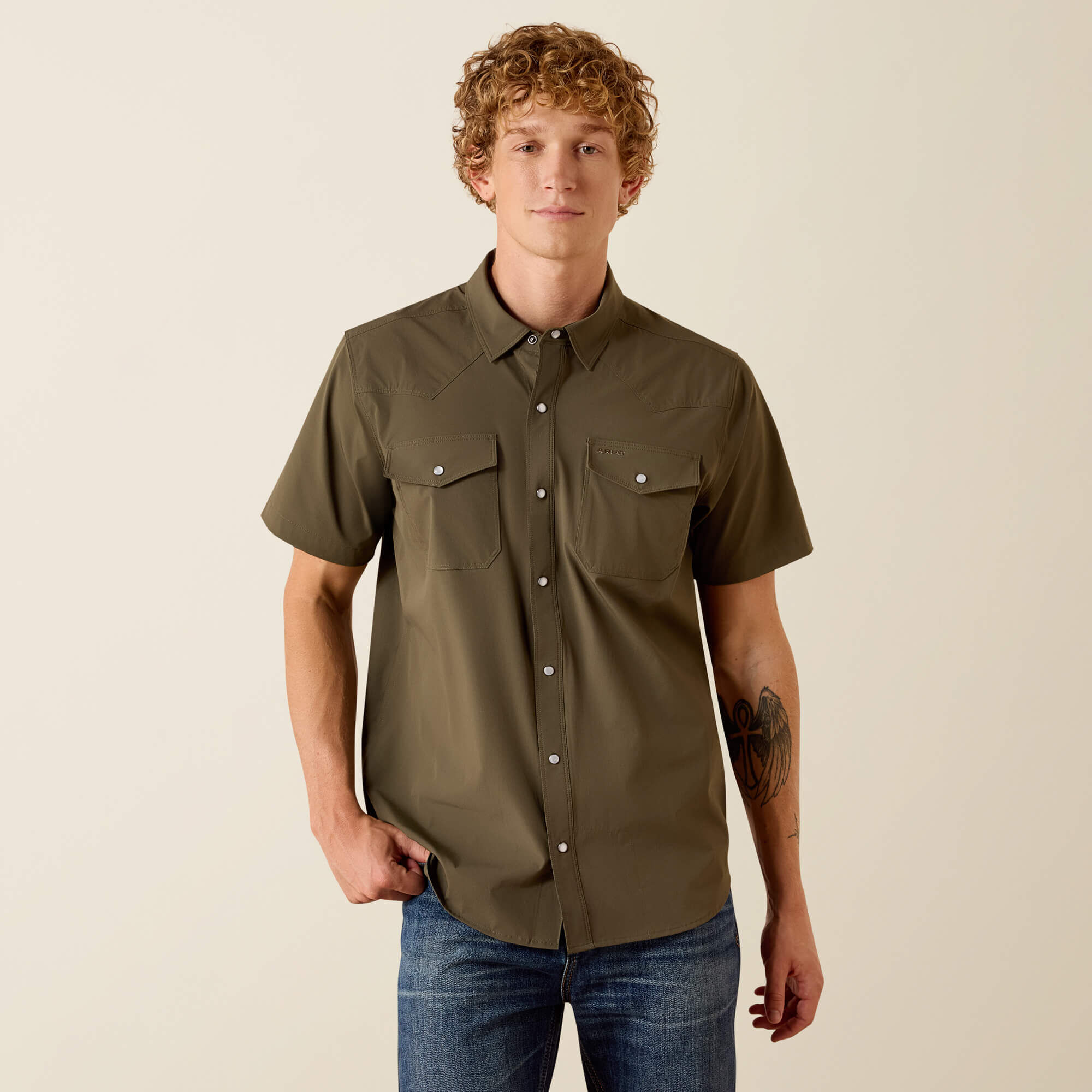 4 WAY STRETCH VENTTEK WESTERN FTD SS SNP SHRT-Ariat