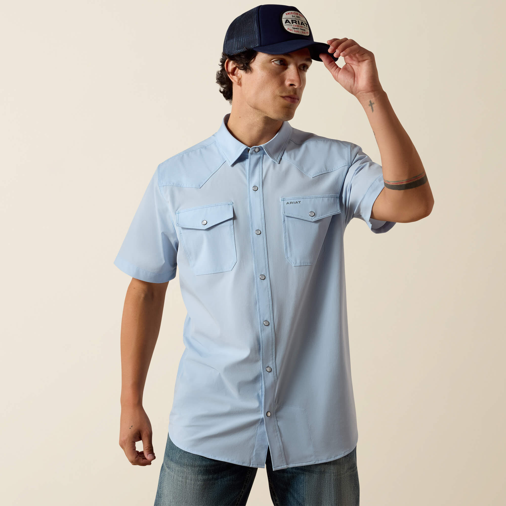 4 WAY STRETCH VENTTEK WESTERN FTD SS SNP SHRT-Ariat