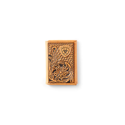Trifold Wallet Tan Floral Logo Embroidery