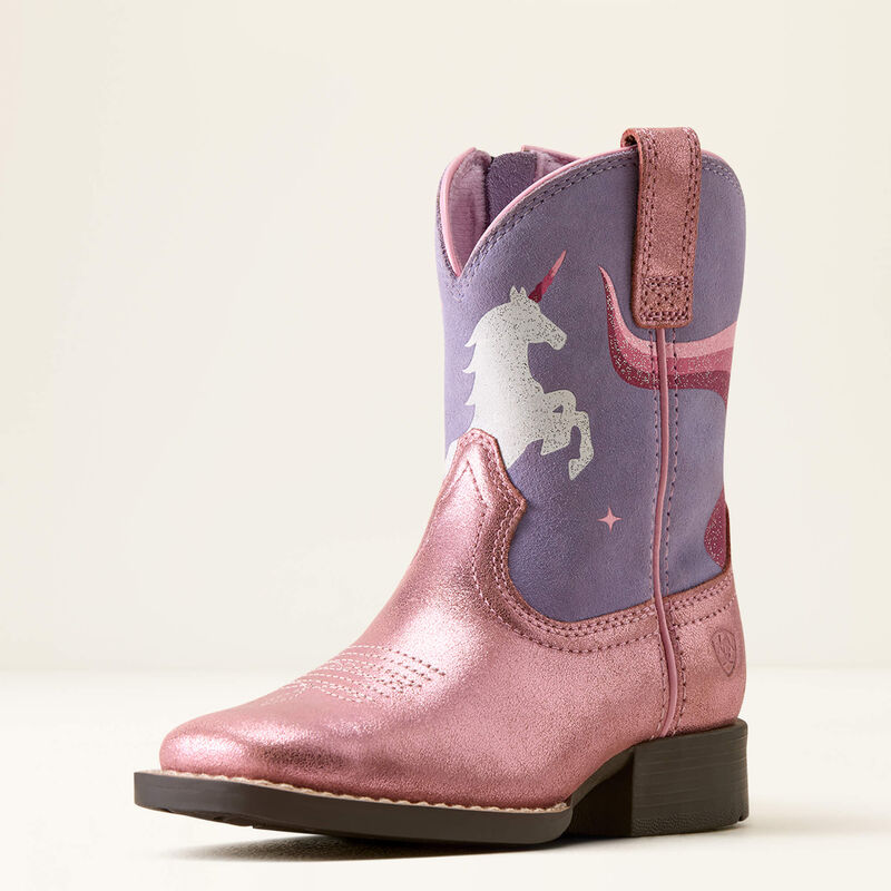 Unicorn Magic Wide Square Toe Western Boot 3-4 Front