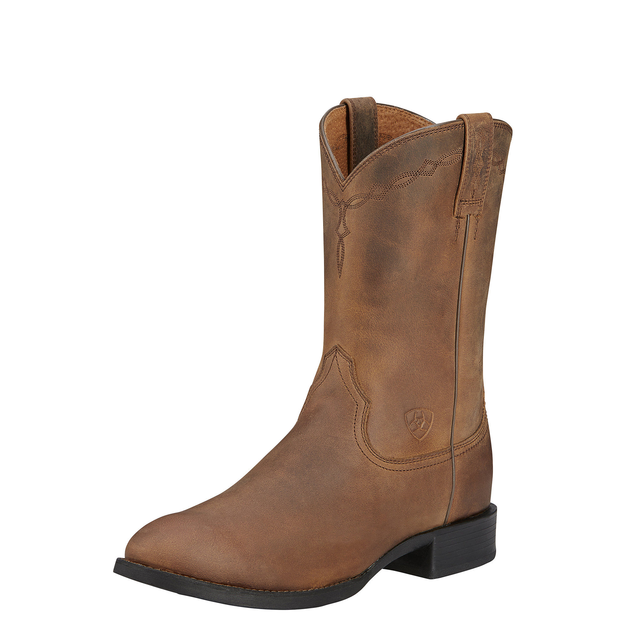 Men's Heritage Roper Western Boots in Distressed Brown Leather, D Medium Width, Size 46, by Ariat