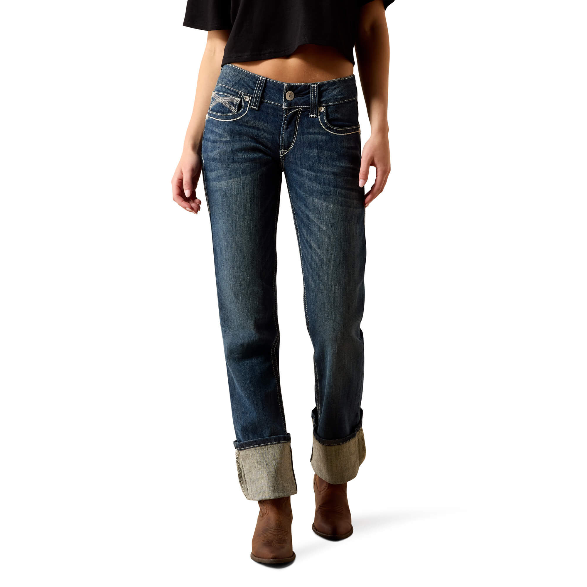 Women's Mid Rise Ivy Straight Leg Jeans in Dresden Cotton, Size 33 X-Long, by Ariat