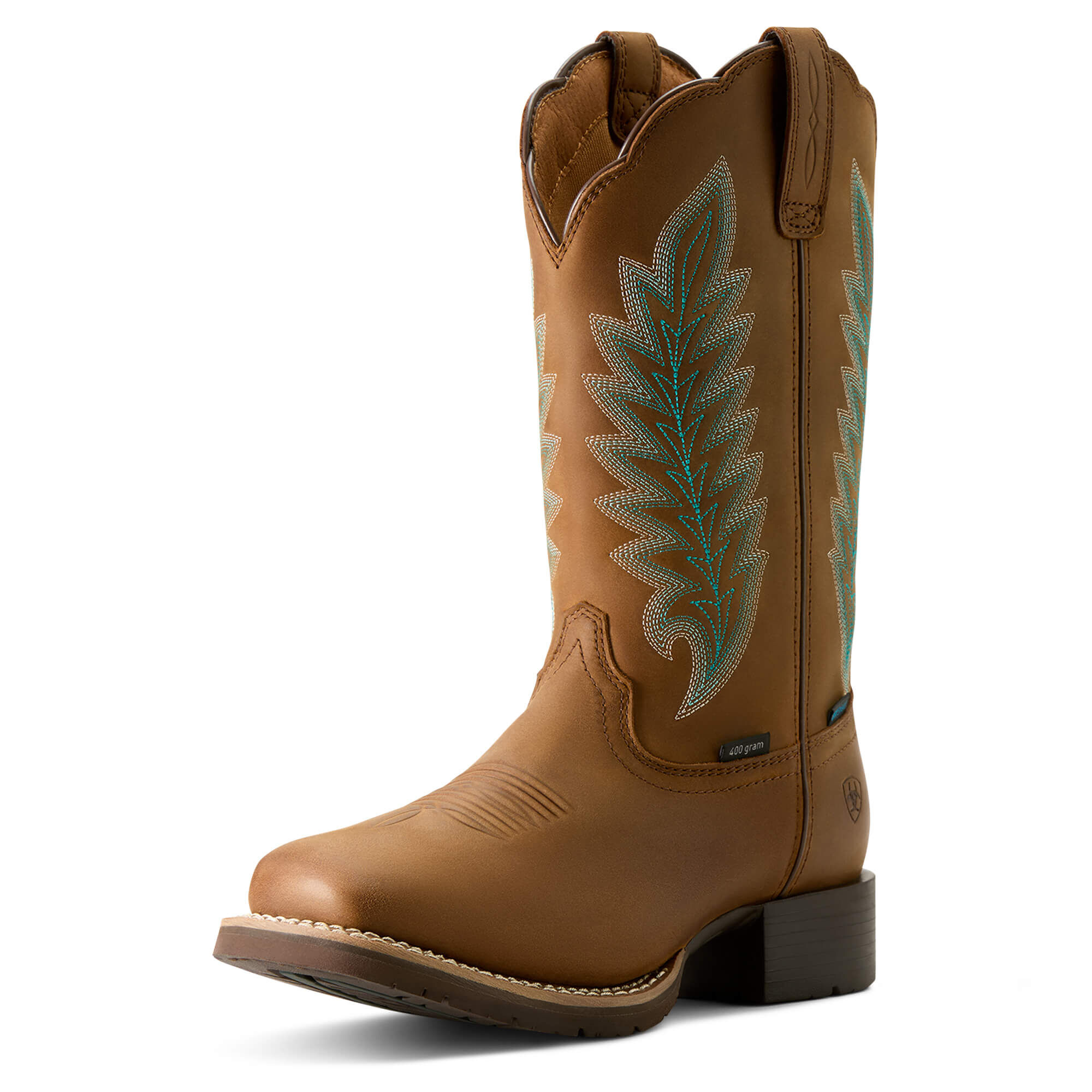 Women's Hybrid Rancher Waterproof Insulated Wide Square Toe Western Boots In Oily Distressed Tan Leather, B Medium Width, Size 4.5, By Ariat
