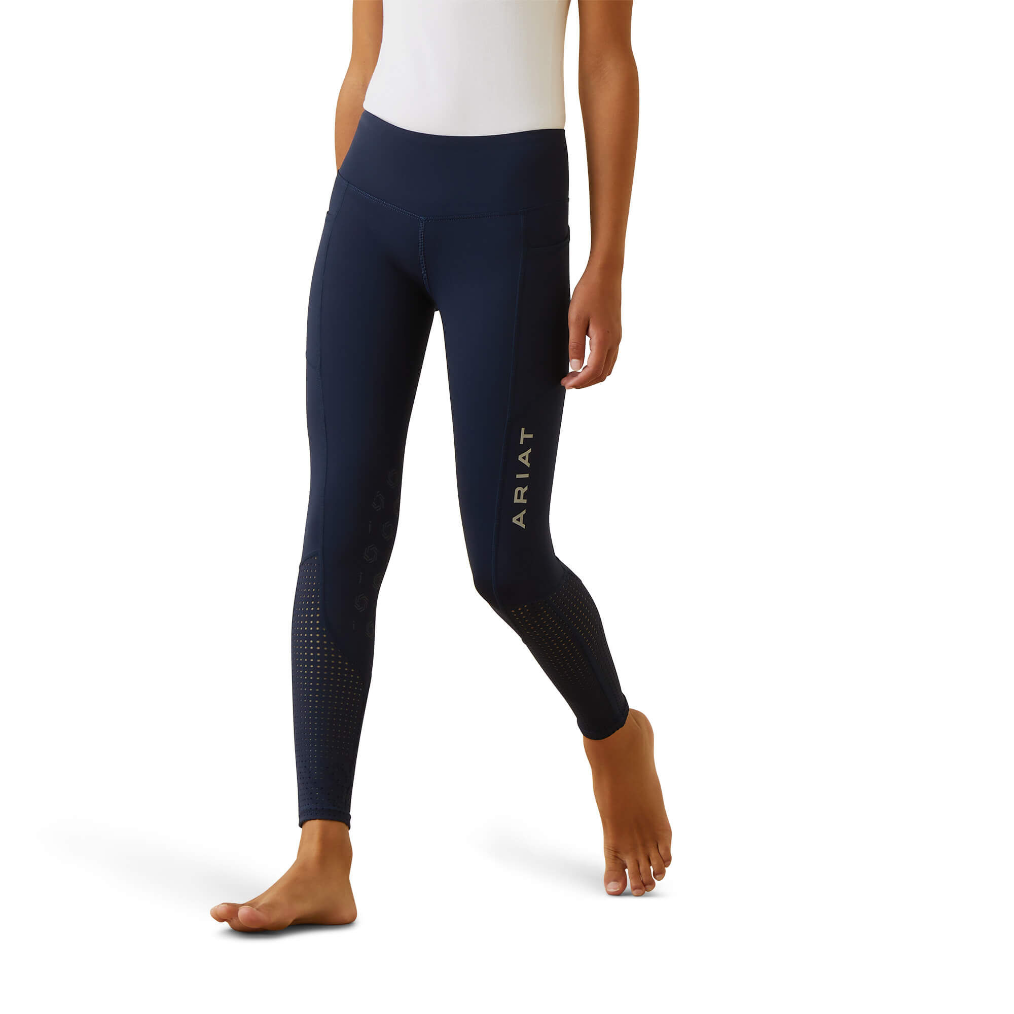 Kid's Eos Knee Patch Riding TightRiding Breech in Navy, Size Small, by Ariat
