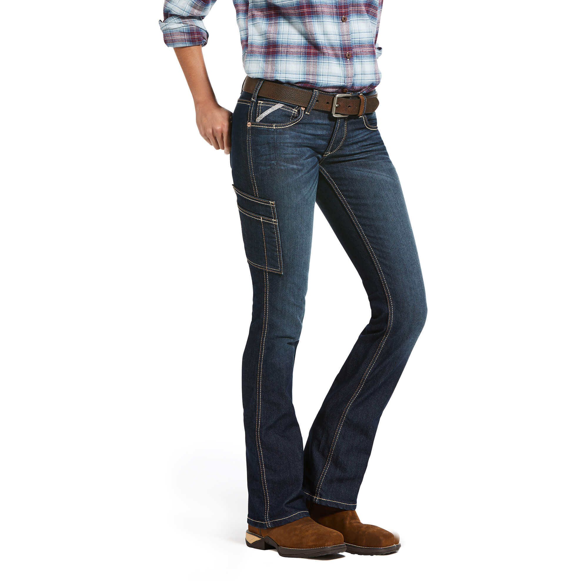 Women's Rebar Mid Rise DuraStretch Riveter Boot Cut Jeans in Hallow Cotton, Size 33, by Ariat