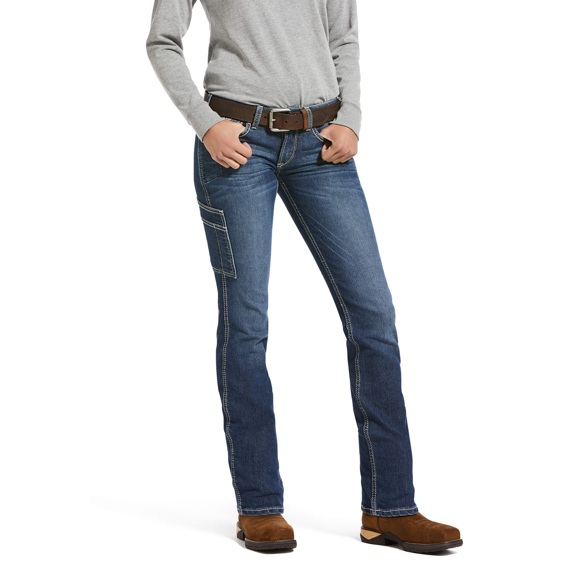 Women's Rebar Mid Rise DuraStretch Riveter Straight Leg Jeans in Nightride Cotton, Size 33, by Ariat