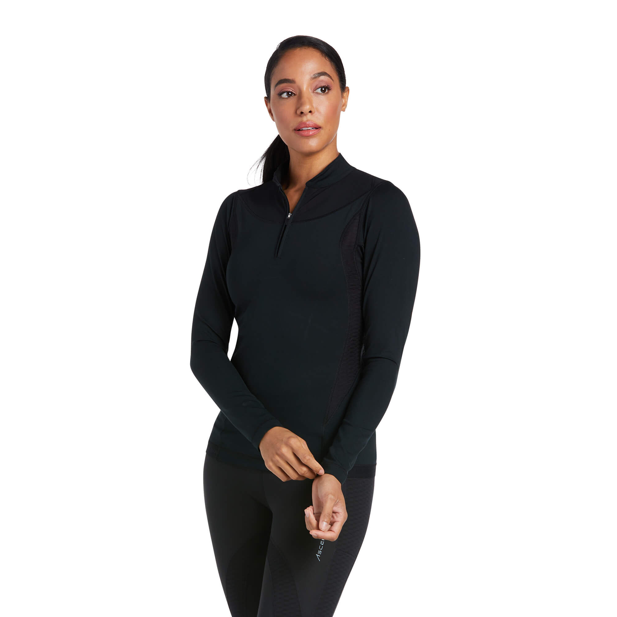 Women's Ascent 1/4 Zip Baselayer Top Long Sleeve in Black, Size Medium, by Ariat