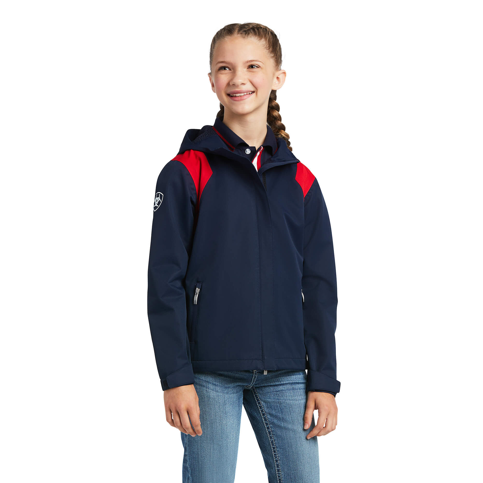 Kid's Spectator Waterproof Jacket Long Sleeve in Blue, Size Medium, by Ariat