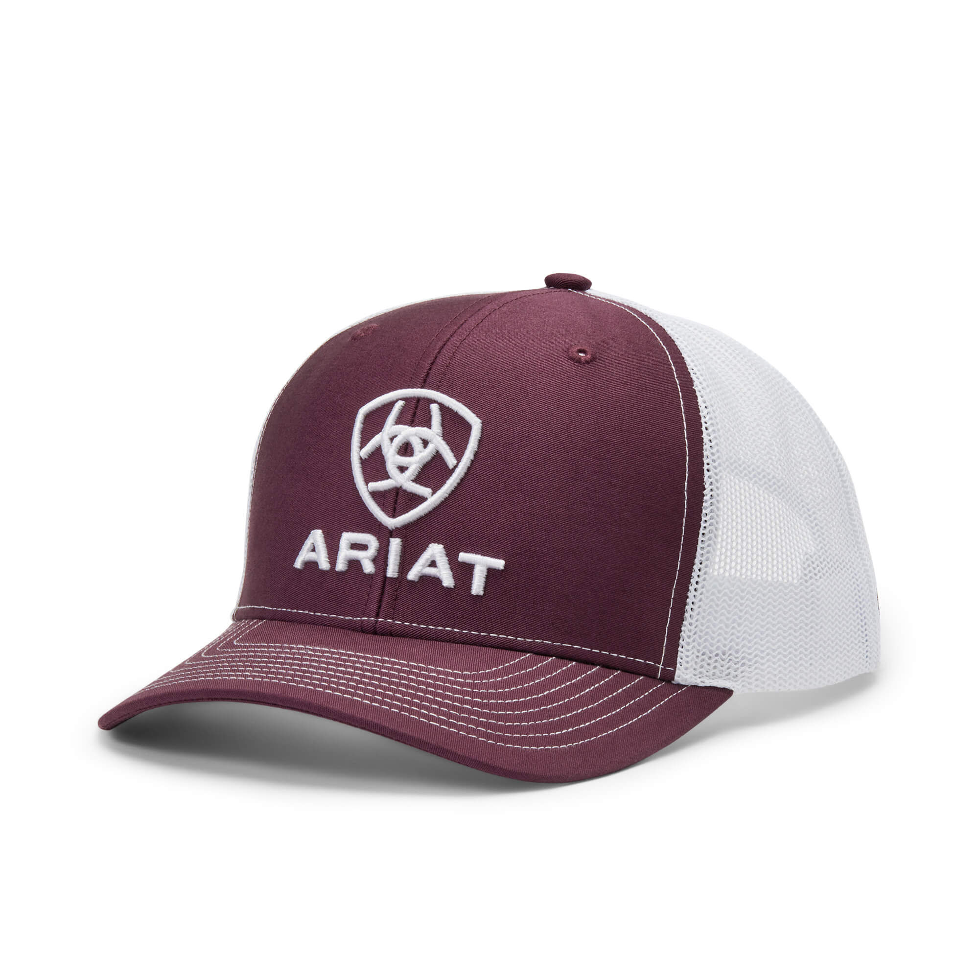 Men's Stacked Logo Trucker Cap in Burgundy White, Size OS, by Ariat