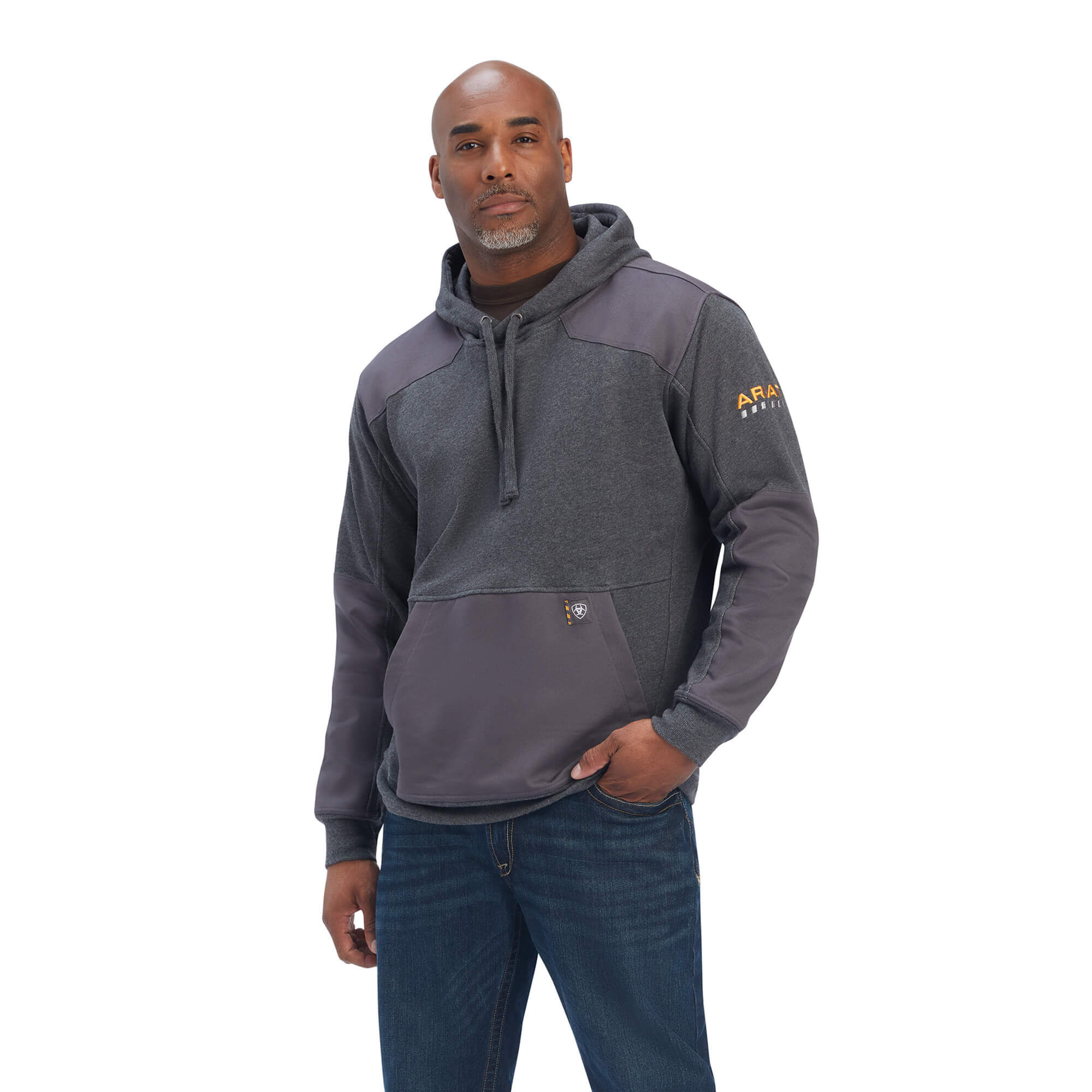 Men's Rebar Workman DuraCanvas Hoodie Long Sleeve in Charcoal Heather, Size Large, by Ariat