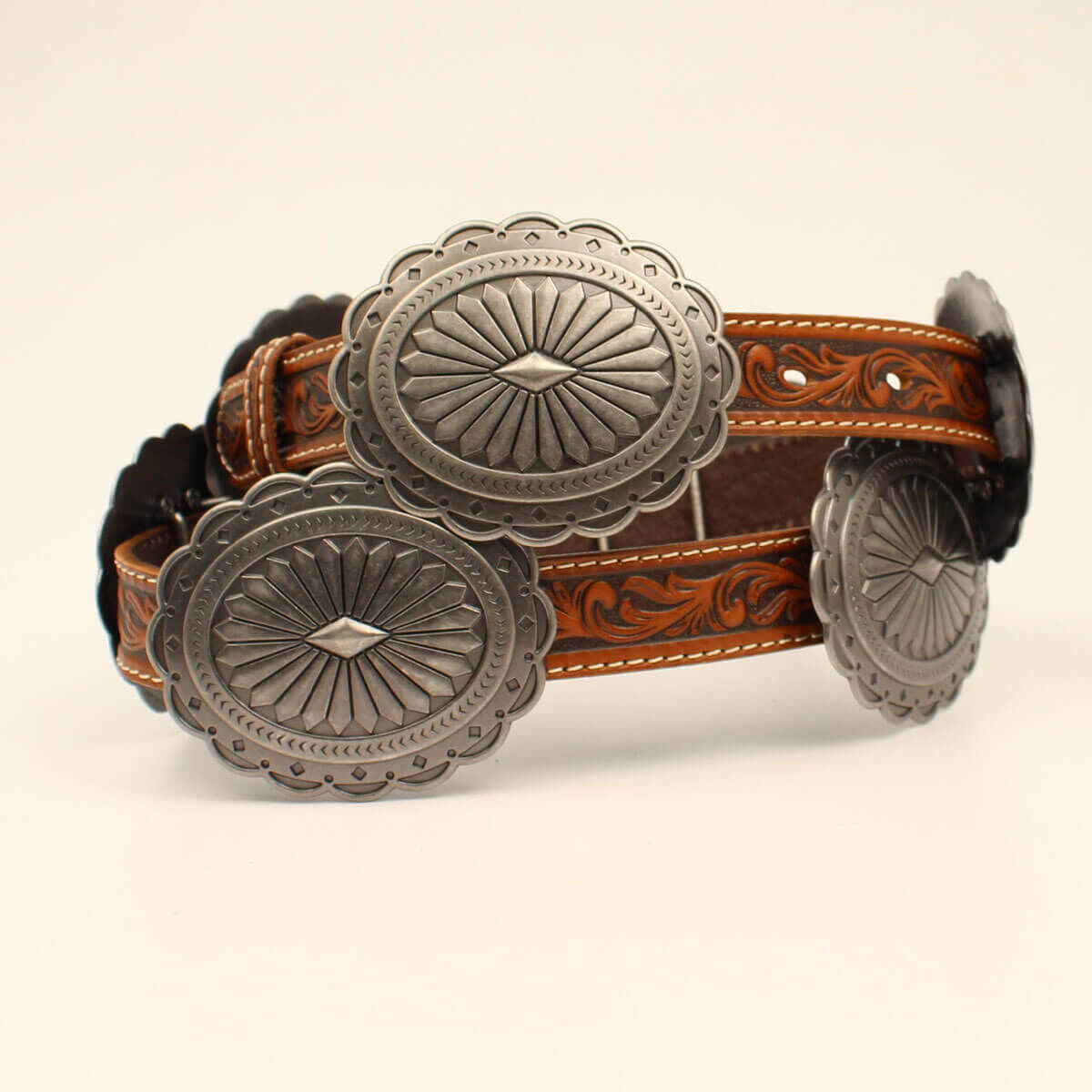 Women's Oval Concho Diamond Belt in Tan, Size Medium, by Ariat