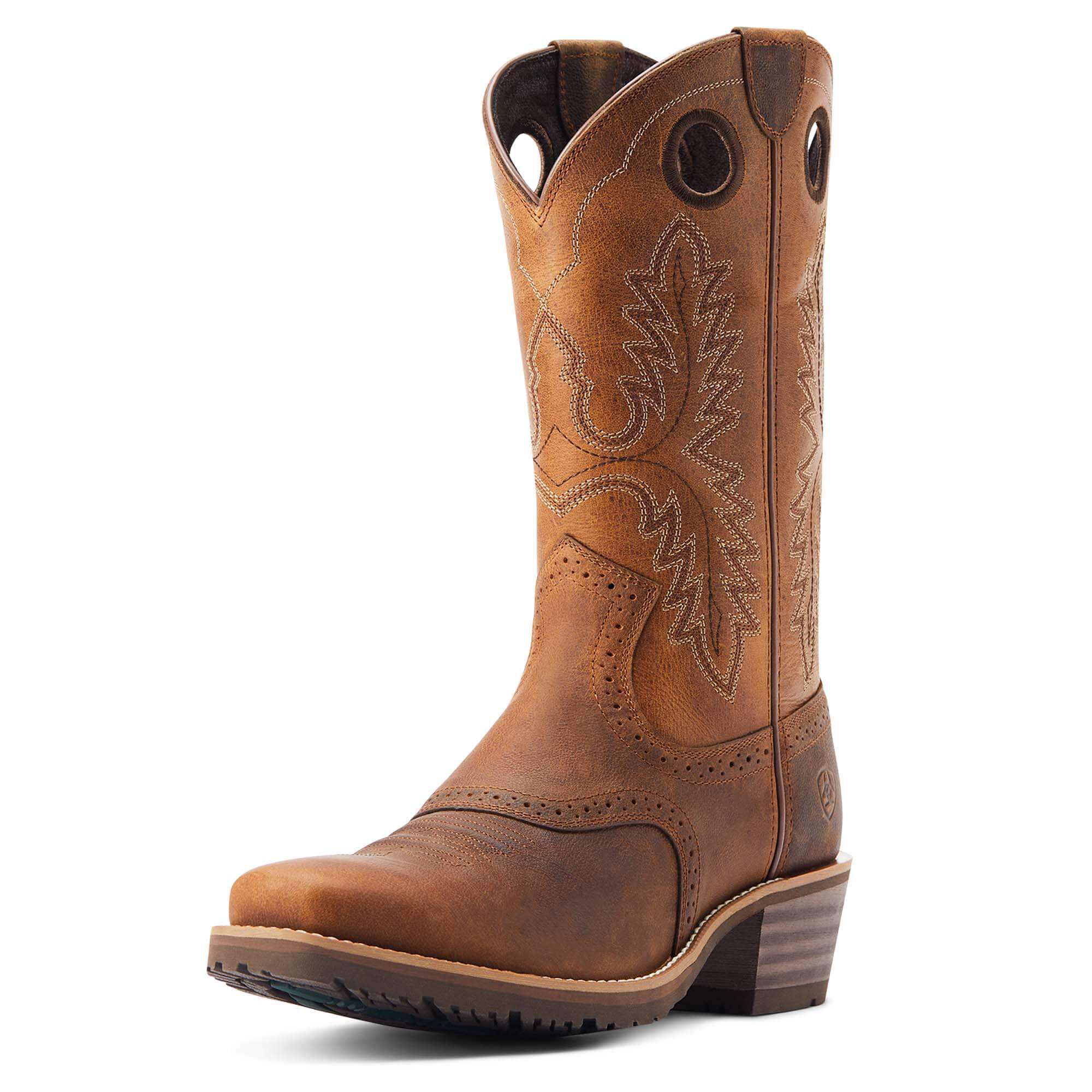 Men's Hybrid Roughstock Square Toe Western Boots in Sorrel Crunch, D Medium Width, Size 8, by Ariat