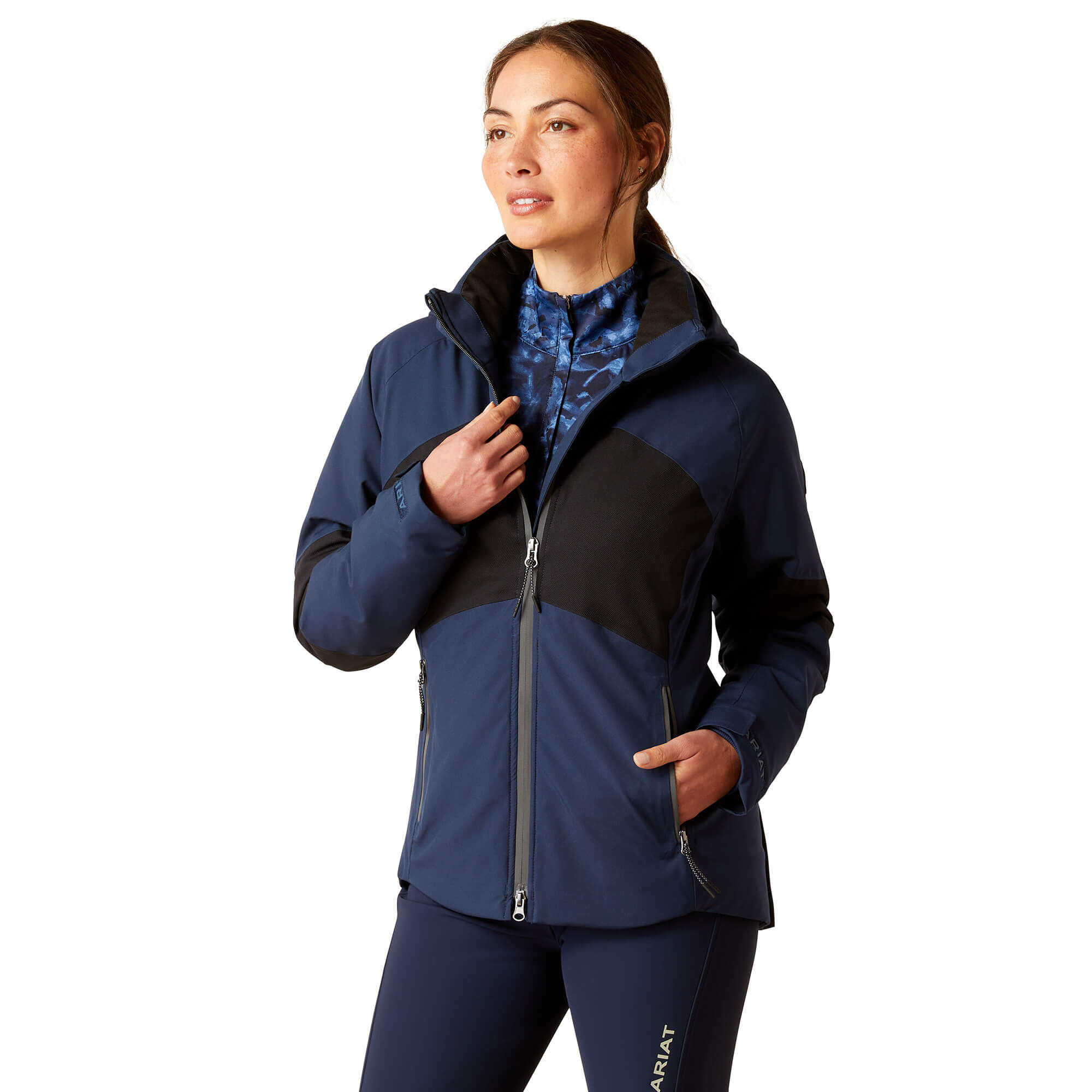 Women's Valor Waterproof Jacket Long Sleeve in Navy Colorblock, Size Large, by Ariat