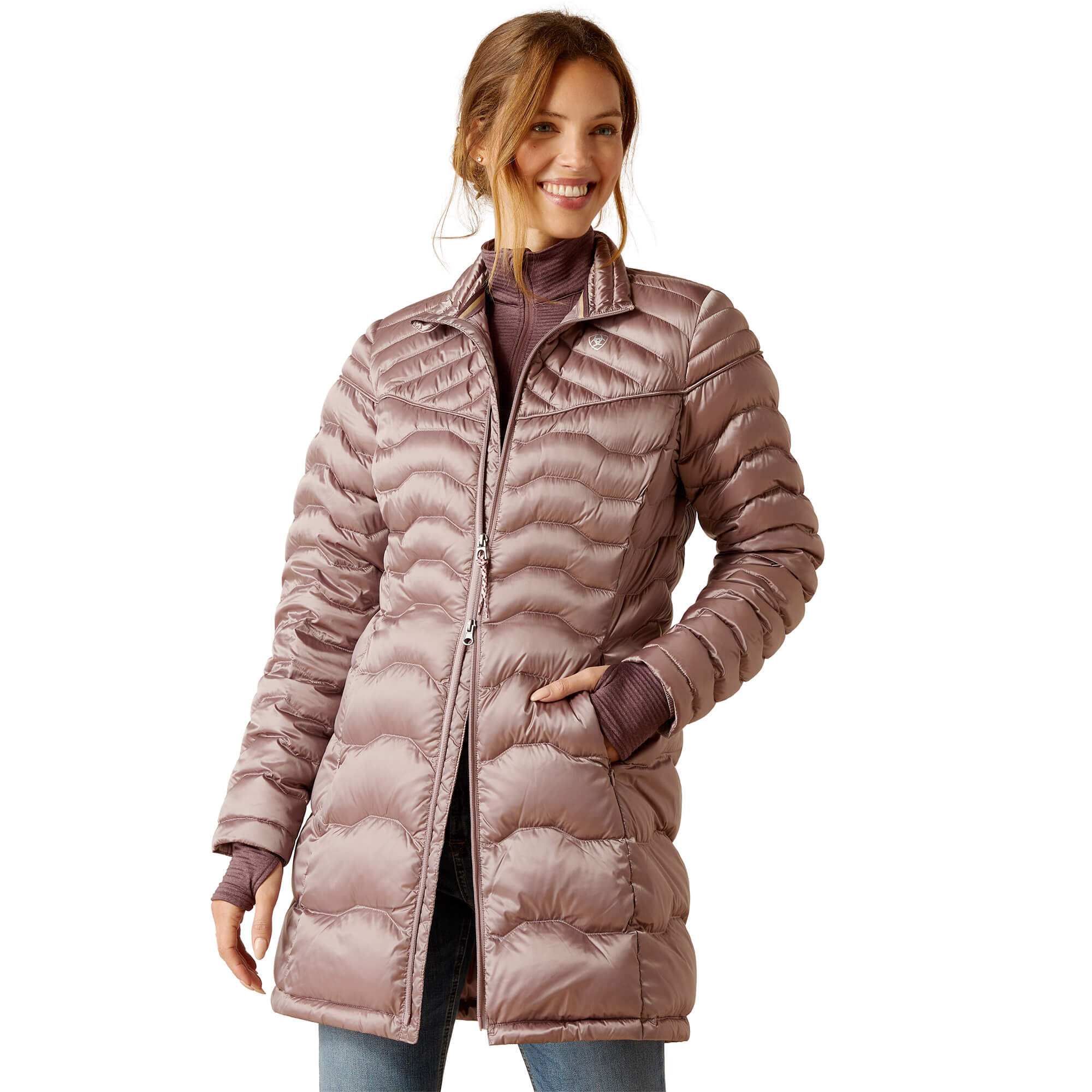 Women's Ideal Down Insulated Coat Long Sleeve in Quail, Size Small, by Ariat