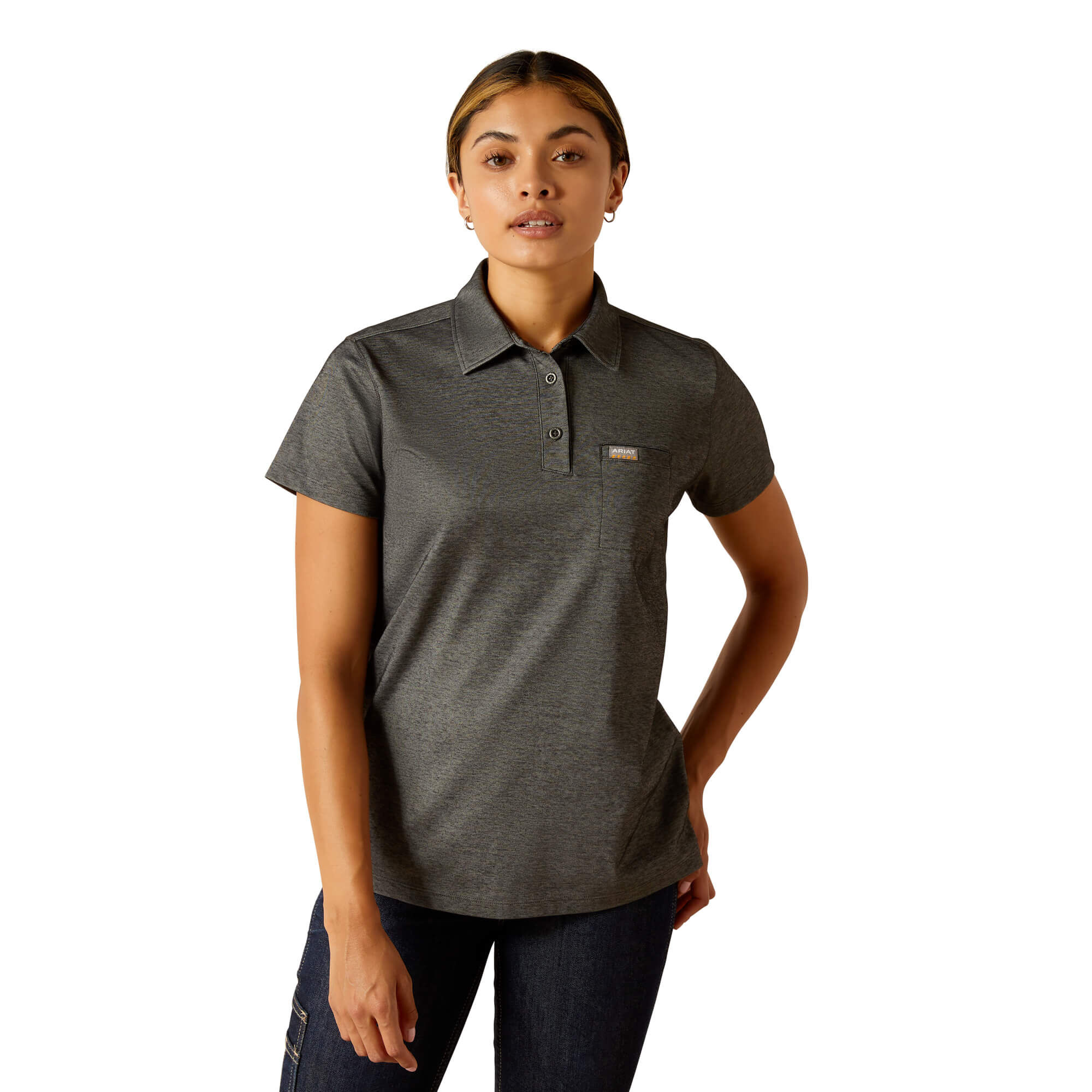 Women's Rebar Foreman Polo Shirt Shirt in Charcoal Heather, Size Large, by Ariat