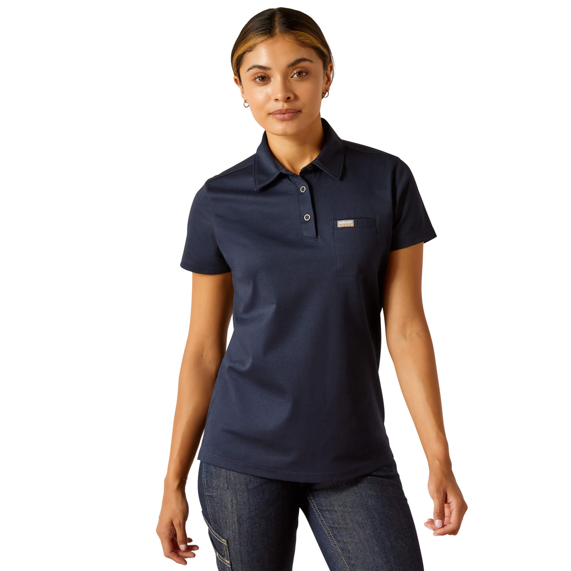 Women's Rebar Foreman Polo Shirt in Navy, Size Small, by Ariat
