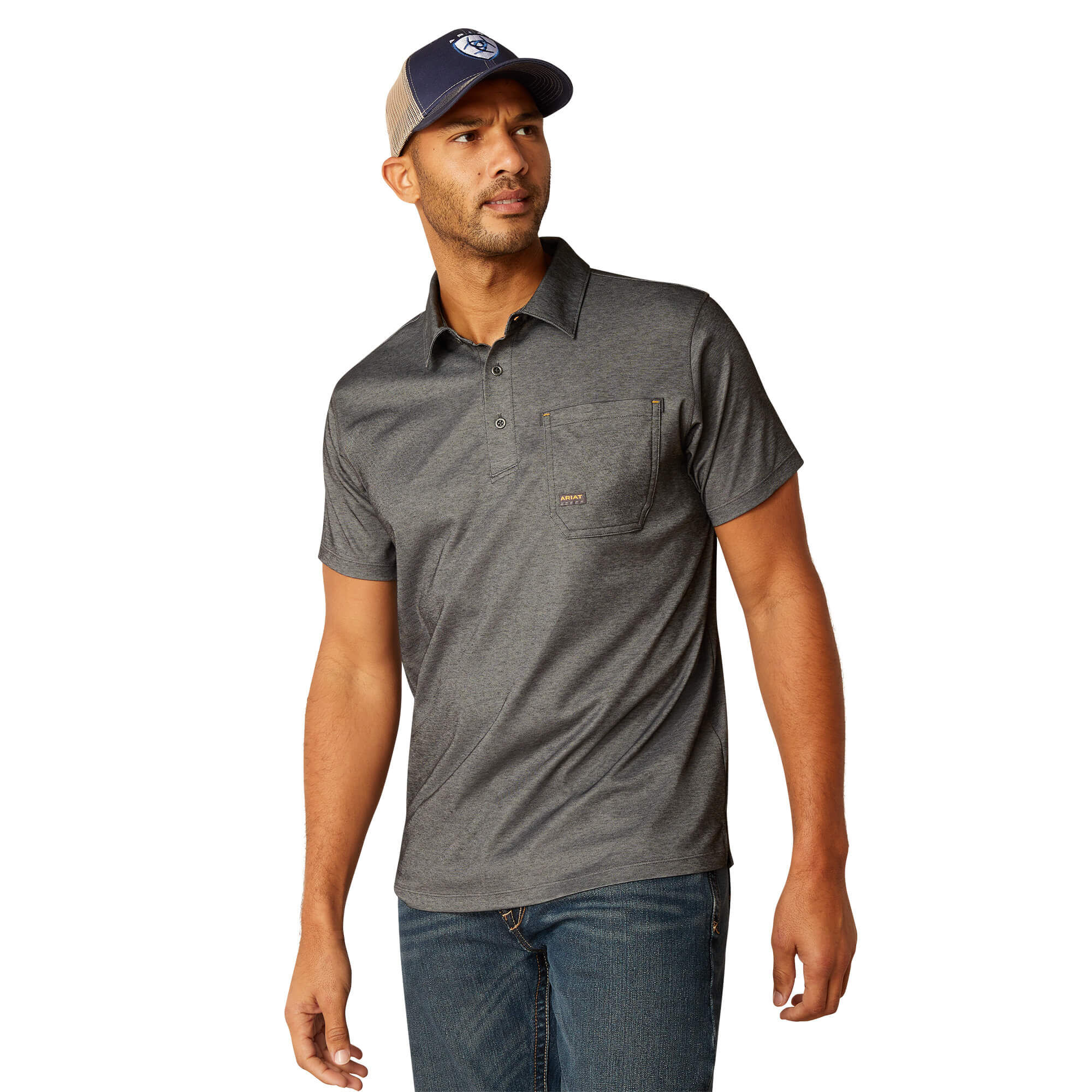 Men's Rebar Foreman Polo Shirt Shirt in Charcoal Heather, Size Medium, by Ariat