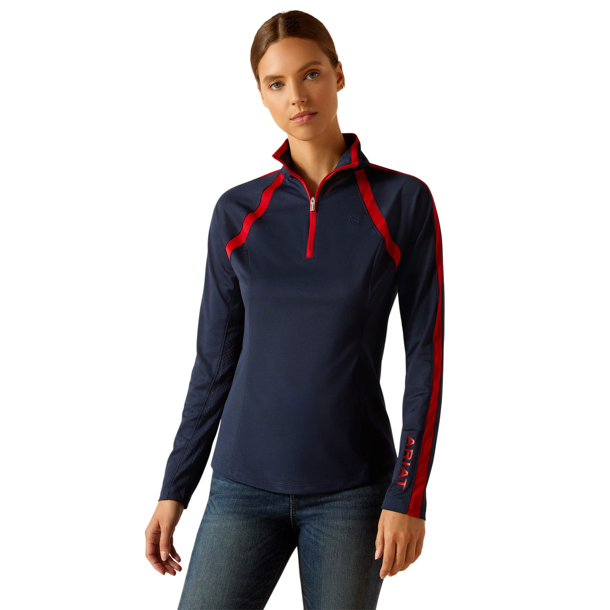 Women's Sunstopper 3.0 1/4 Zip Baselayer Top Long Sleeve in Navyt Red, Size Small, by Ariat - Image 5