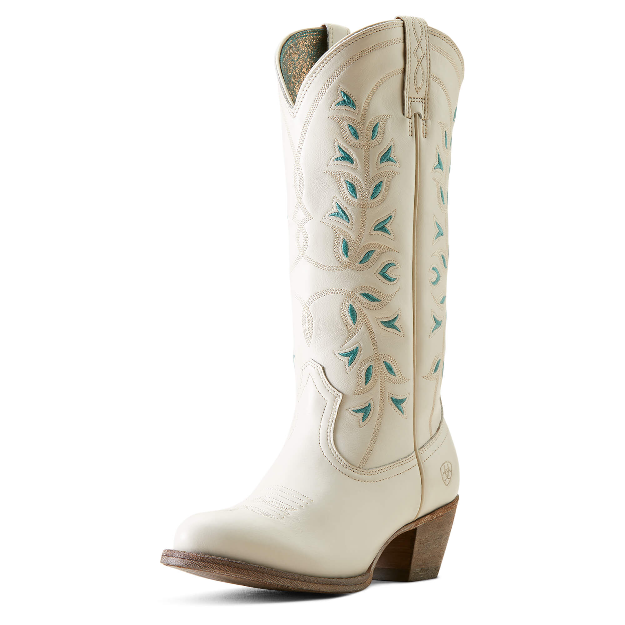 Women's Desert Holly Almond Toe Western Boots in Crema Leather, B Medium Width, Size 37.5, by Ariat