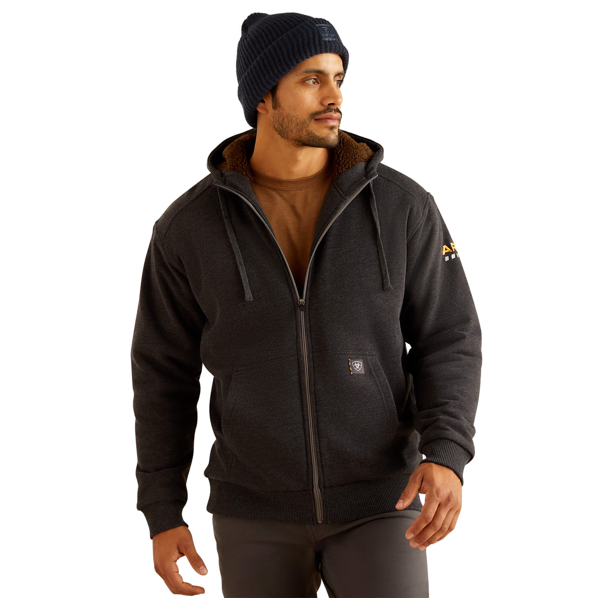 Men's Rebar All-Weather Sherpa-Lined Full Zip Hoodie Long Sleeve in Charcoal Heather, Size X-Small, by Ariat