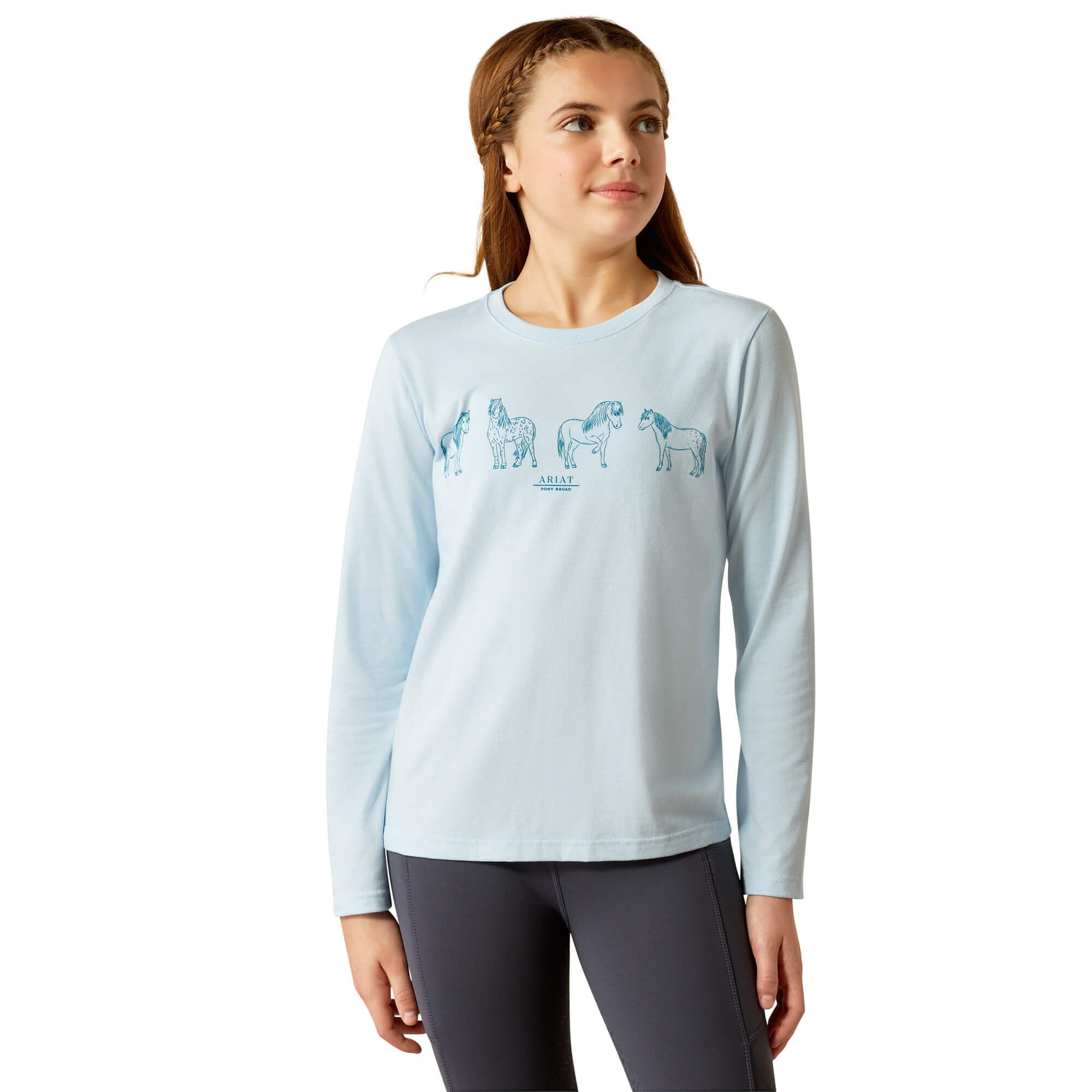 Kid's Pony Squad T-Shirt Long Sleeve in Cerulean Heather, Size Large, by Ariat