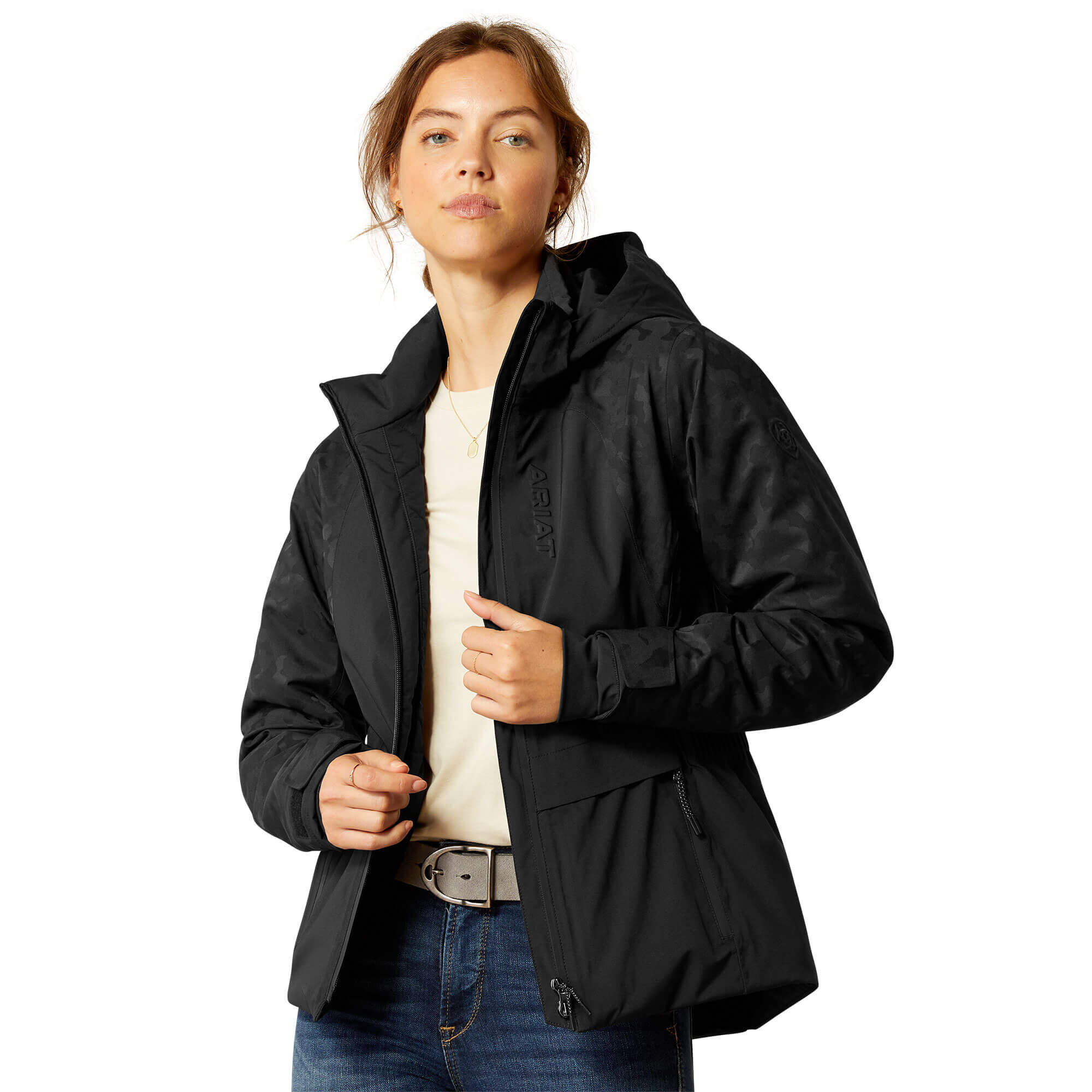 Women's Valor 2.0 Waterproof Jacket Long Sleeve in Black Camo, Size Large, by Ariat