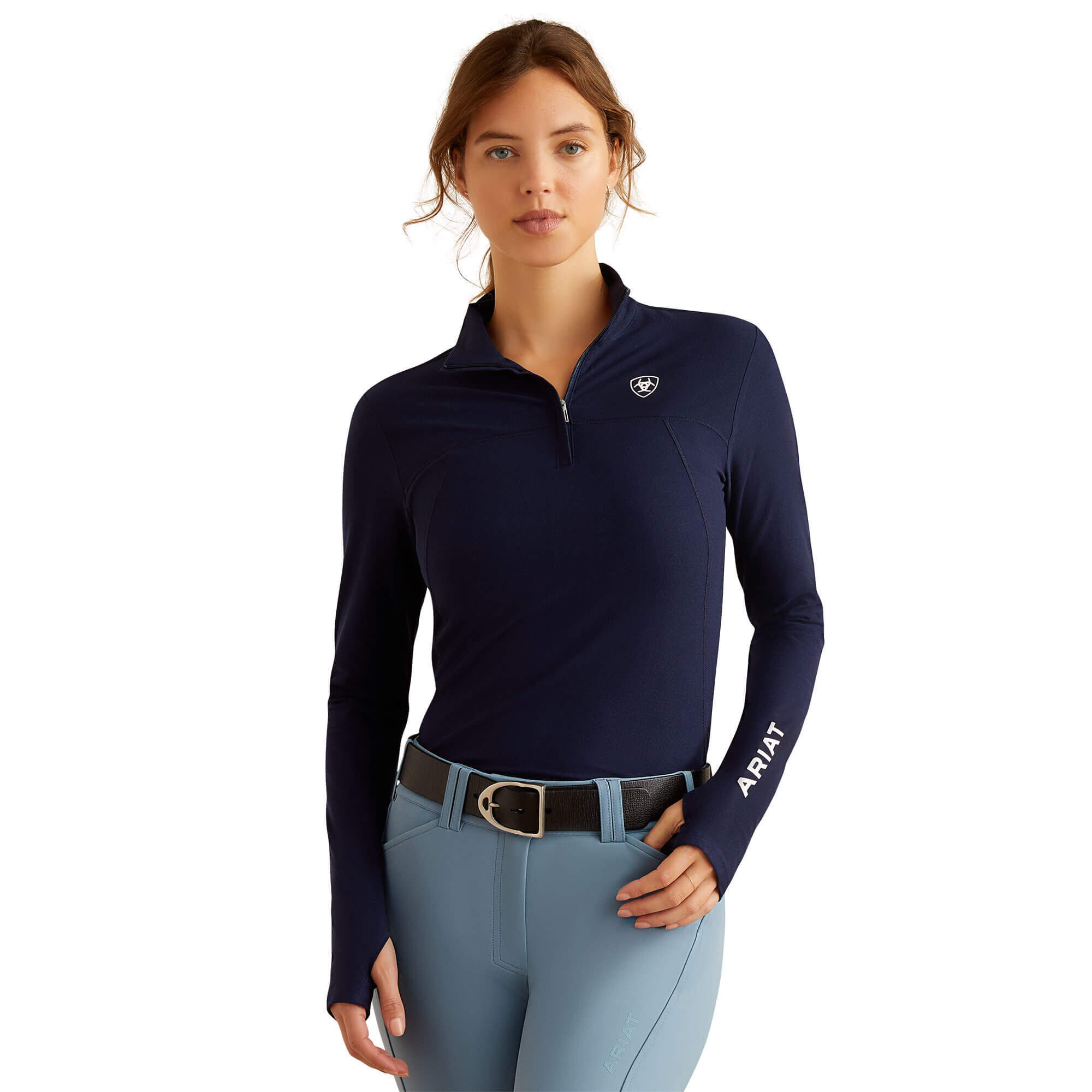Women's Lowell 3.0 1/4 Zip Baselayer Top Long Sleeve in Navy Eclipse, Size X-Large, by Ariat