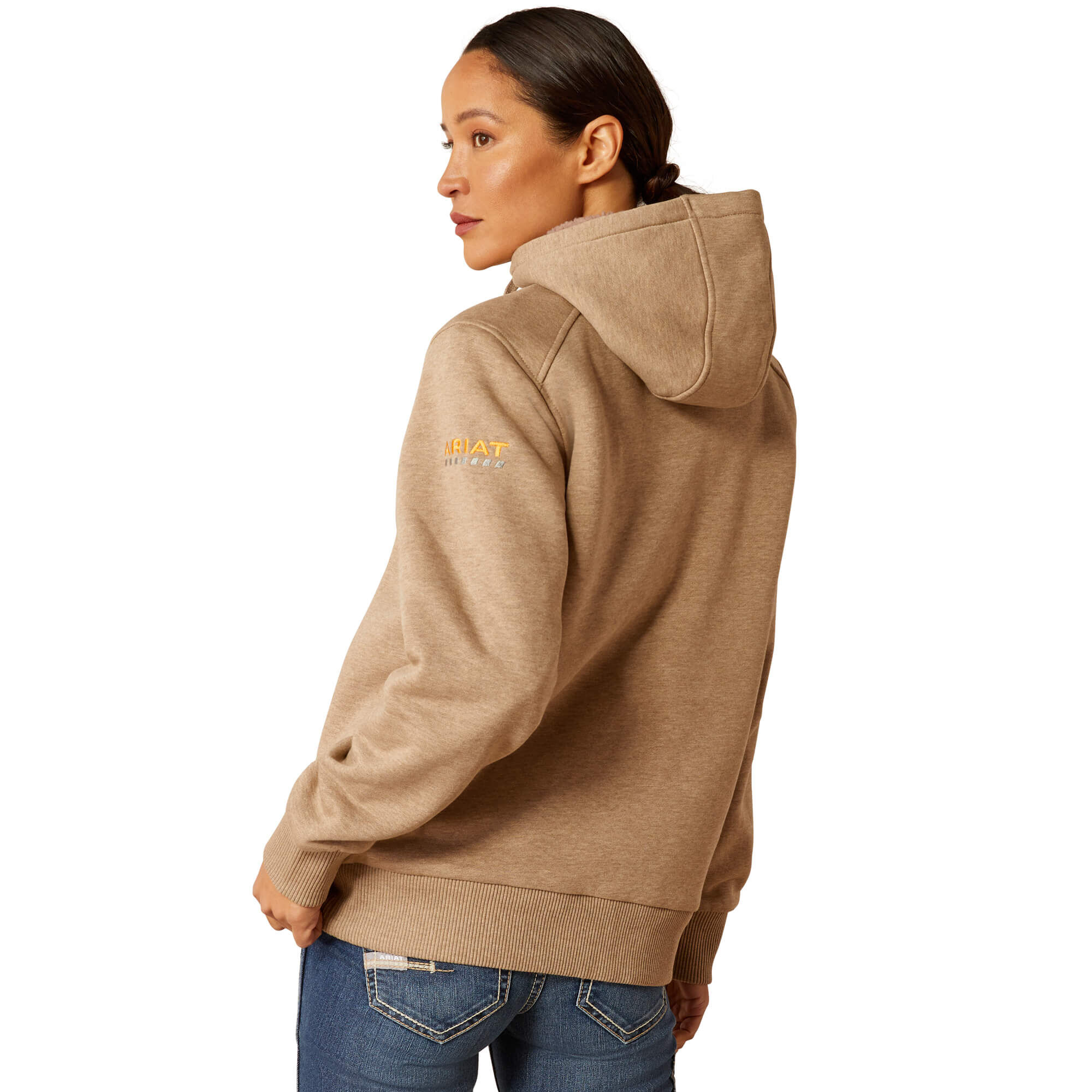 Women's Rebar All-Weather Sherpa Full Zip Hoodie Long Sleeve in Oatmeal Heather, Size X-Large, by Ariat