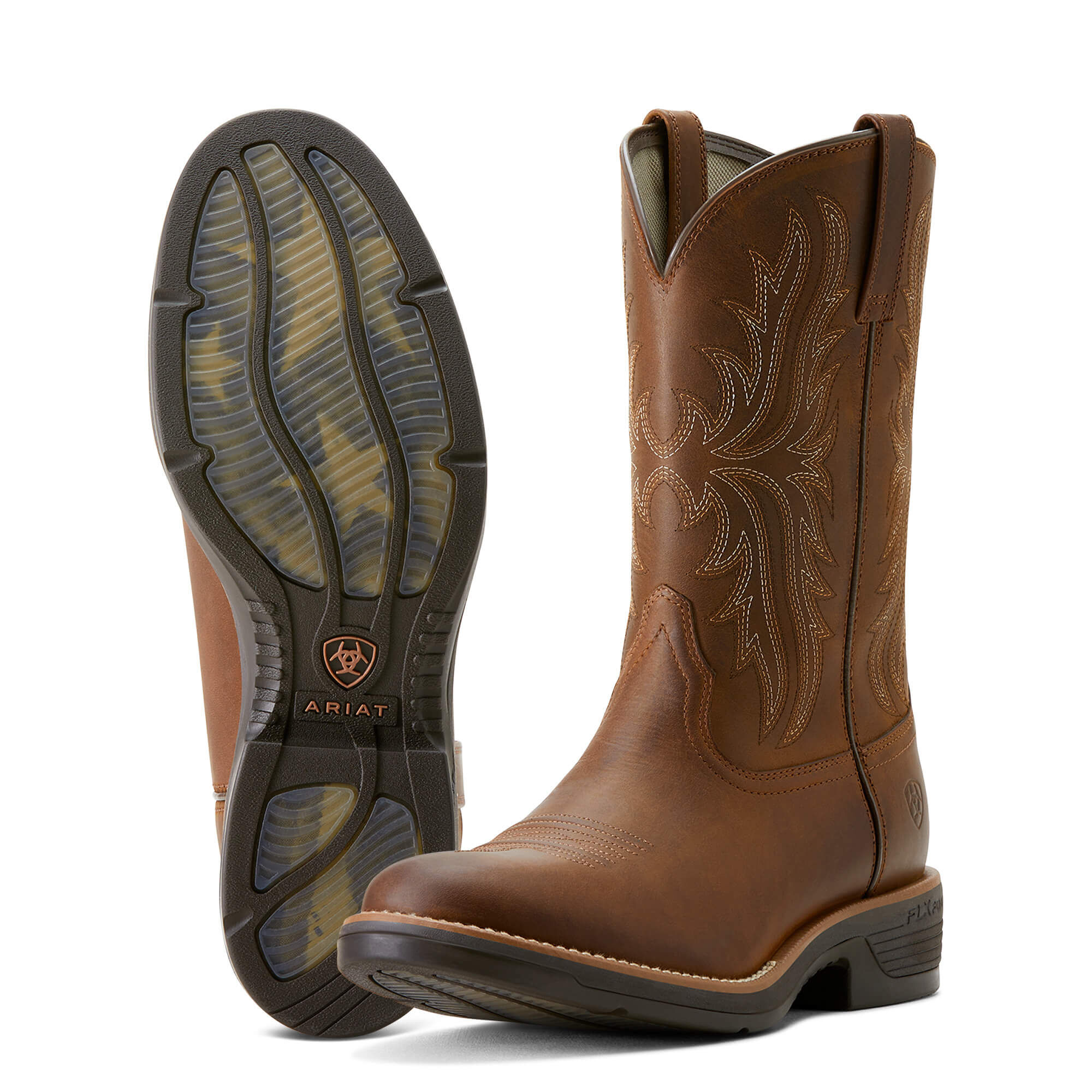 Men's Ridgeback Round Toe Western Boots in Distressed Tan, D Medium Width, Size 46, by Ariat