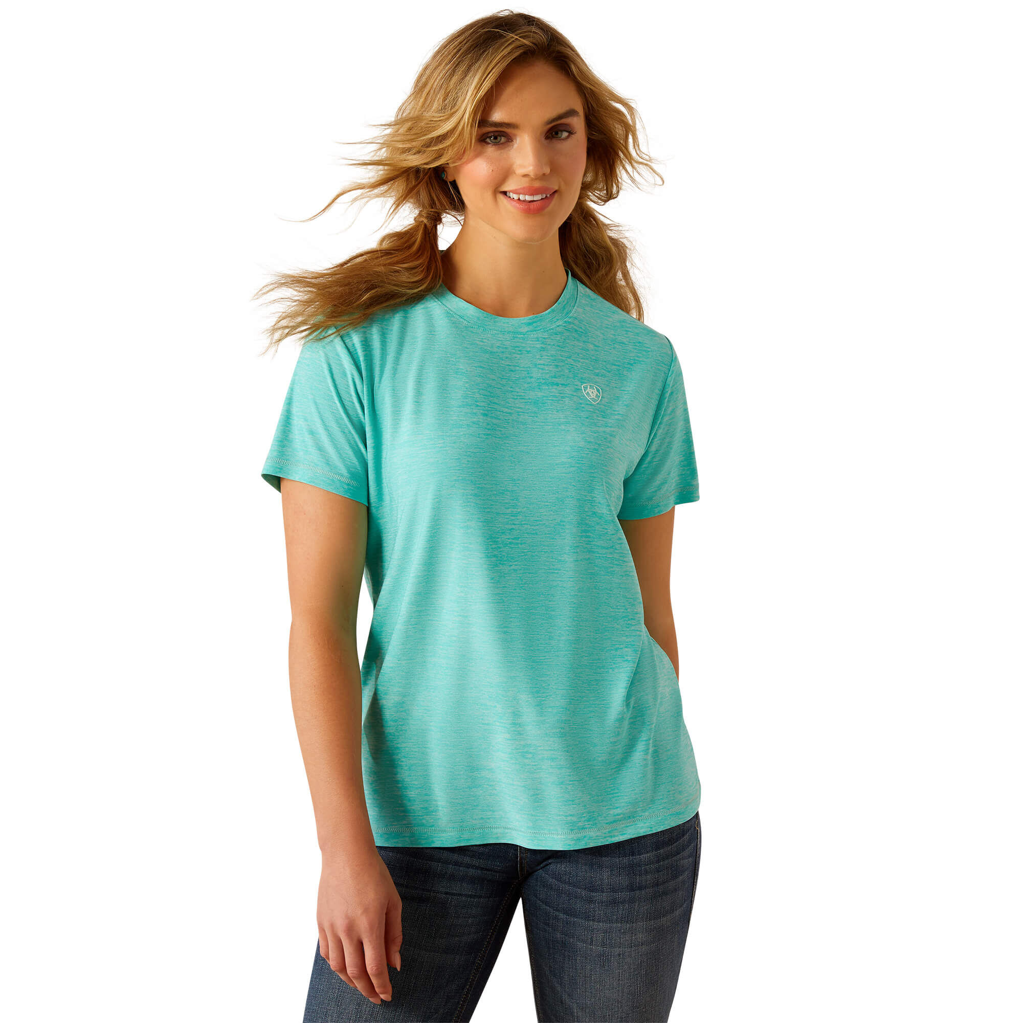 Women's Laguna Logo T-Shirt in Blue Turquoise, Size Medium, by Ariat